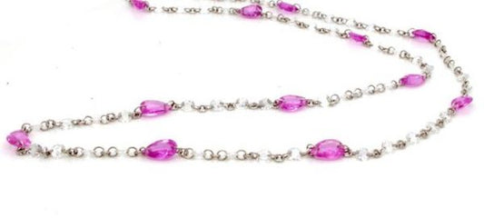 Pear Cut Pink Sapphire and Diamond 18ct White Gold Chain Necklace; set with 2.79cts drilled faceted diamonds and 5.91cts pear-shaped pink sapphires
