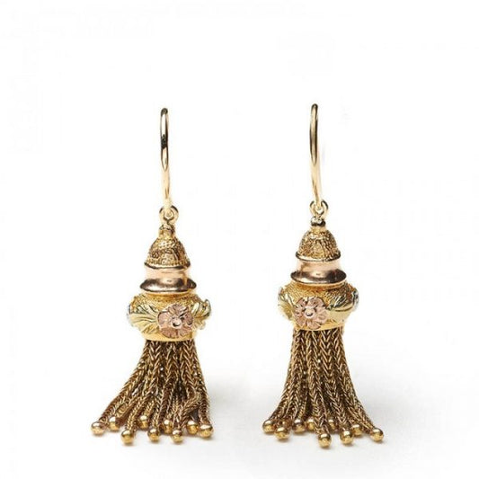 Antique Georgian Tri Colour Gold Tassel Drop Earrings, Circa 1820