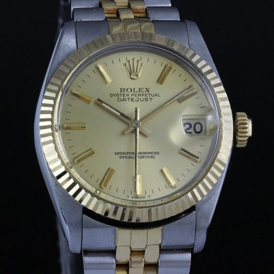 Vintage Rolex Lady Datejust 6827 Steel and Gold Watch Champagne Dial