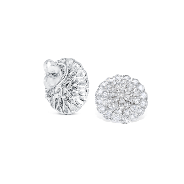 Rose Cut Diamond Cluster Earrings, 9.45 carats