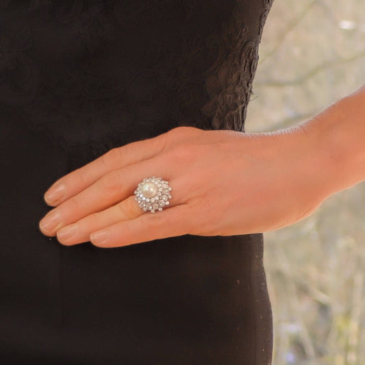 Pearl and Diamond Ballerina Cluster Ring
