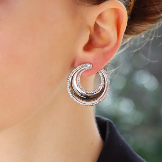 Vintage Chopard Diamond Chunky Hoop Earrings In White Gold