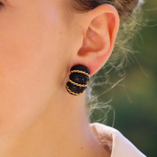 SEAMAN SCHEPPS VINTAGE ROSEWOOD & GOLD EARRINGS