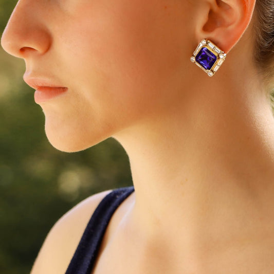 22ct Tanzanite and Diamond Clip Earrings in Yellow and White Gold