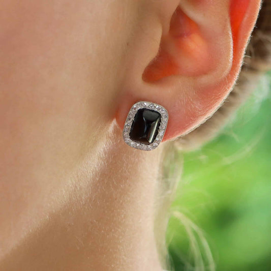 Sapphire and Diamond Cluster Stud Earrings In White Gold