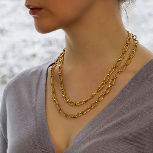 Vintage Oval Link Long Yellow Gold Chain Necklace
