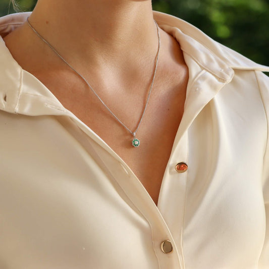 Emerald and Diamond Floral Cluster Pendant Necklace