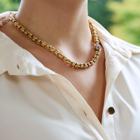 Vintage Italian Chunky Twisted Link Necklace with Diamond Clasp