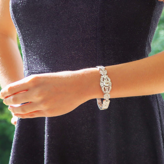 Antique Art Deco Diamond Plaque Bracelet in Platinum