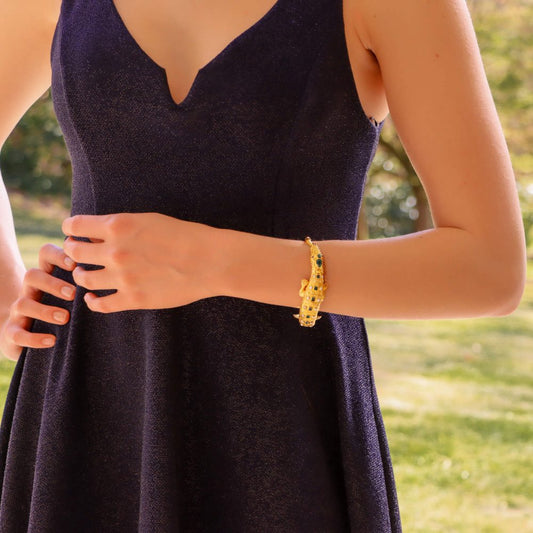 Antique Late Victorian Emerald Ruby and Pearl Salamander Bracelet