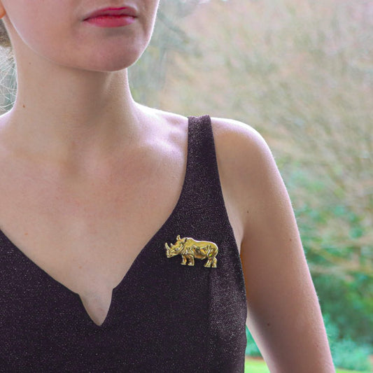 Vintage Diamond Set 18ct Yellow Gold Rhino Brooch