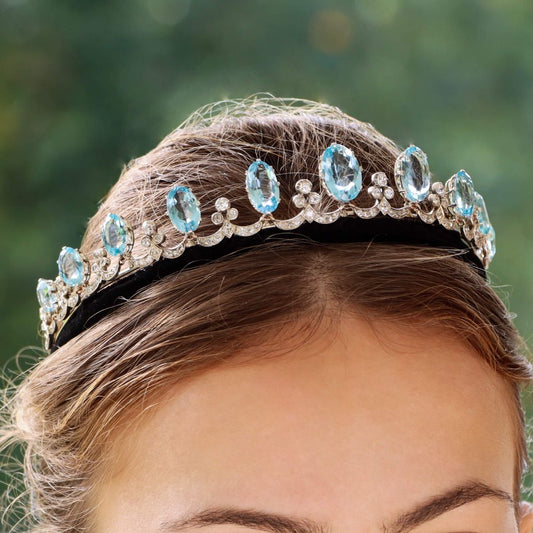Antique Art Deco Aquamarine and Diamond Convertible Tiara Necklace