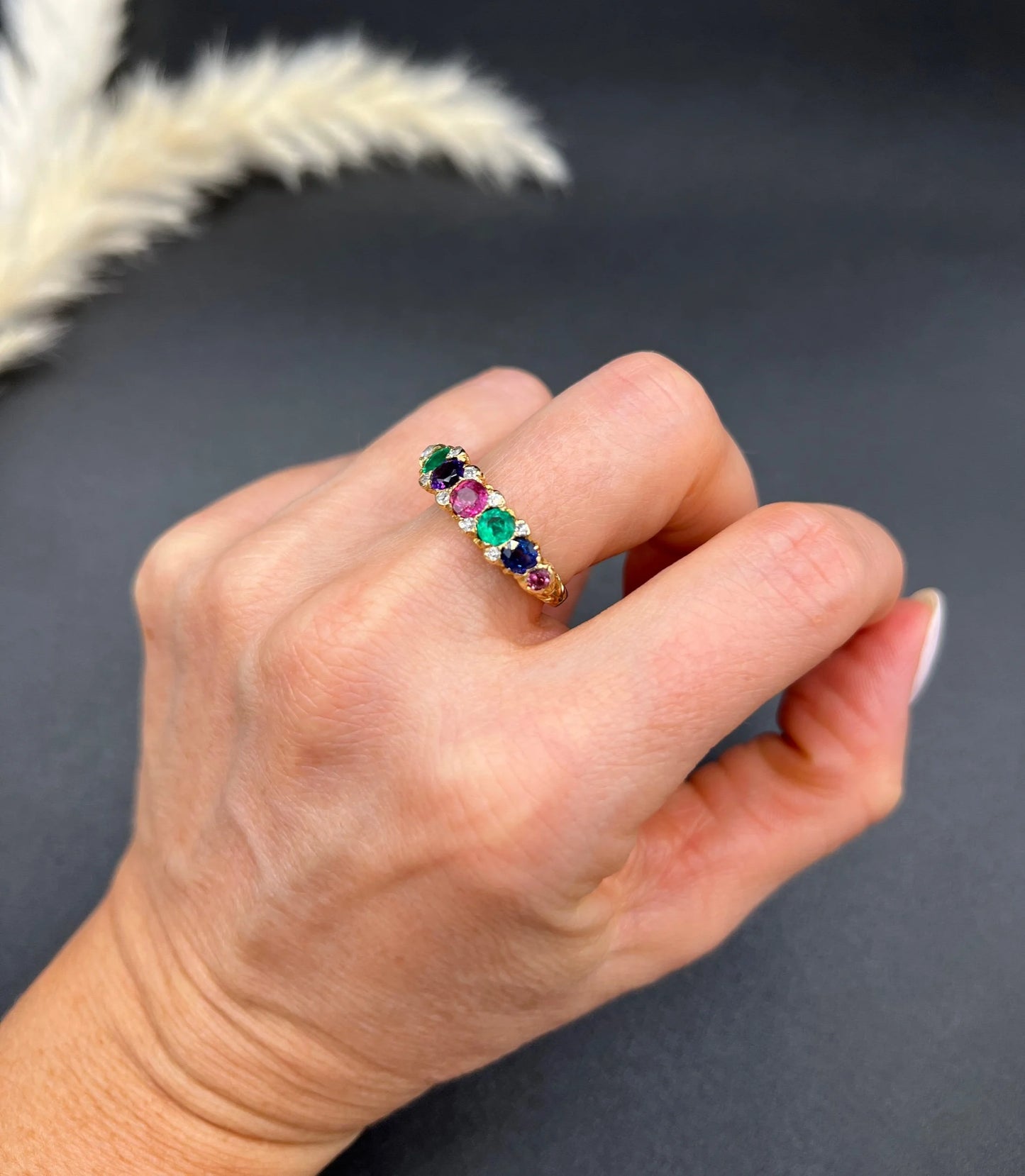 Vintage 1940s DEAREST Ring with Diamond Emerald Amethyst Ruby Sapphire Tourmaline Acrostic