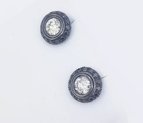 White and Black Diamond Halo Detachable Stud Earrings