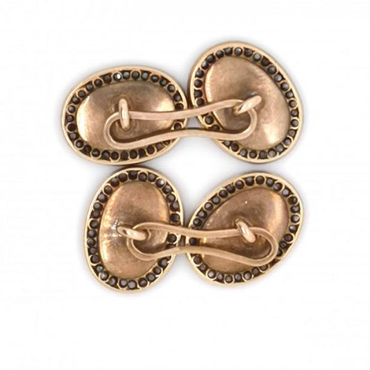 Art Deco Black Onyx and Diamond Oval Cufflinks, Circa 1930