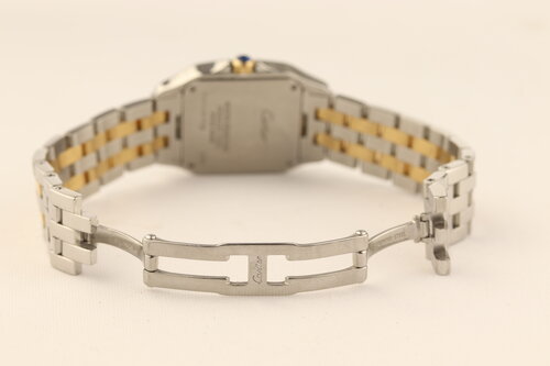 Cartier Santos Demoiselle Midsize 26mm Steel and Gold Quartz Watch, Ref. 2701, white dial, Roman numerals, sapphire crystal, steel and gold bracelet strap