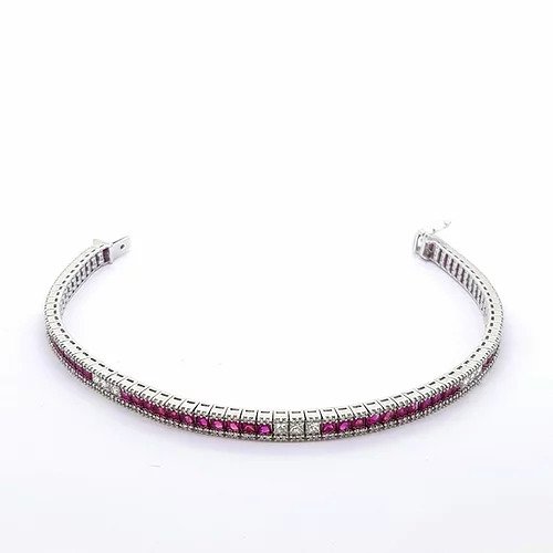 Princess Cut Ruby and Diamond Line Bracelet in 18ct Gold, 8.62 carats