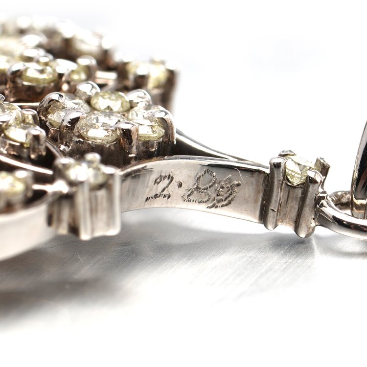 Vintage Platinum Openwork Pendant with Diamond Floral Clusters