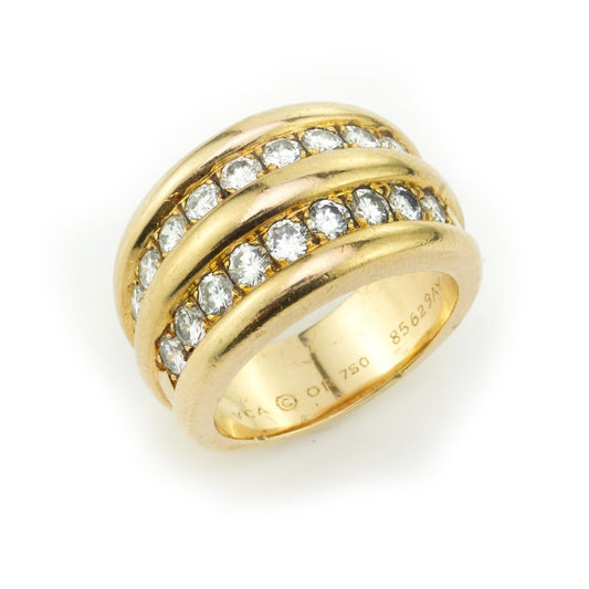 Vintage Van Cleef and Arpels 18ct Gold Two Row Diamond Band Ring; 18ct yellow gold ring set with two rows of of brilliant-cut diamonds totalling 0.63 carats, Circa 1980s