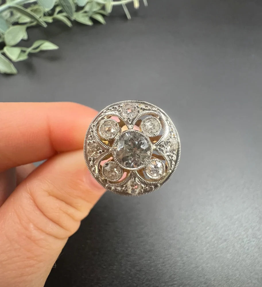 Edwardian Antique Diamond Circular Compass Points Cluster Ring