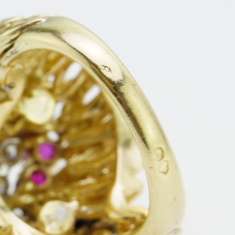 Boucheron 18ct Yellow Gold Ring with Diamonds and Rubies