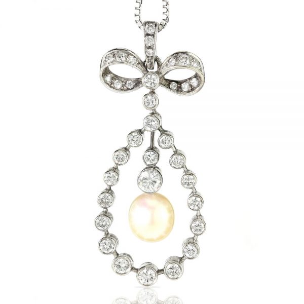 Vintage 1950s Freshwater Pearl and Diamond Pendant Necklace, 1.50cts