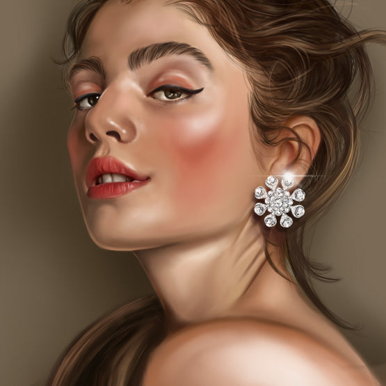 8.78 Carat Rose Cut Diamond Flower Stud Earrings