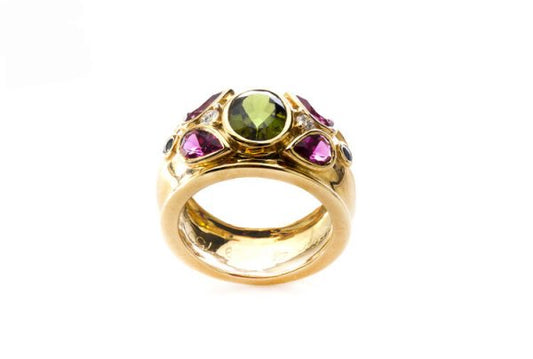 Cartier Multi Gem set 18ct Yellow Gold Ring, with Original Box