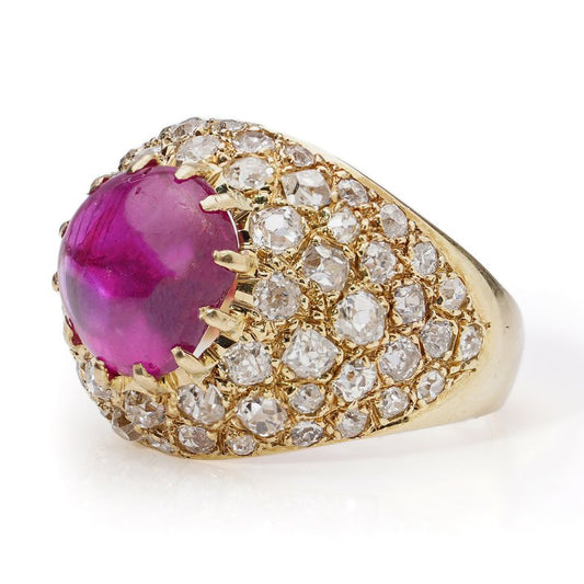 5.86ct Natural Burma Ruby and Diamond Bombe Cocktail Ring