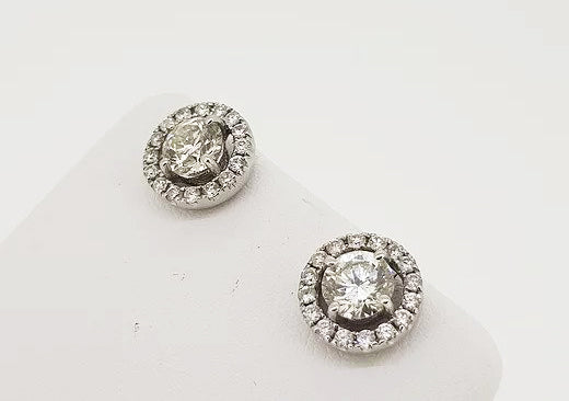 Diamond Cluster Halo Stud Earrings, 2.16 carat total, 1.64cts solitaire diamonds surrounded by a sparkling halo of diamonds, 18ct white gold.