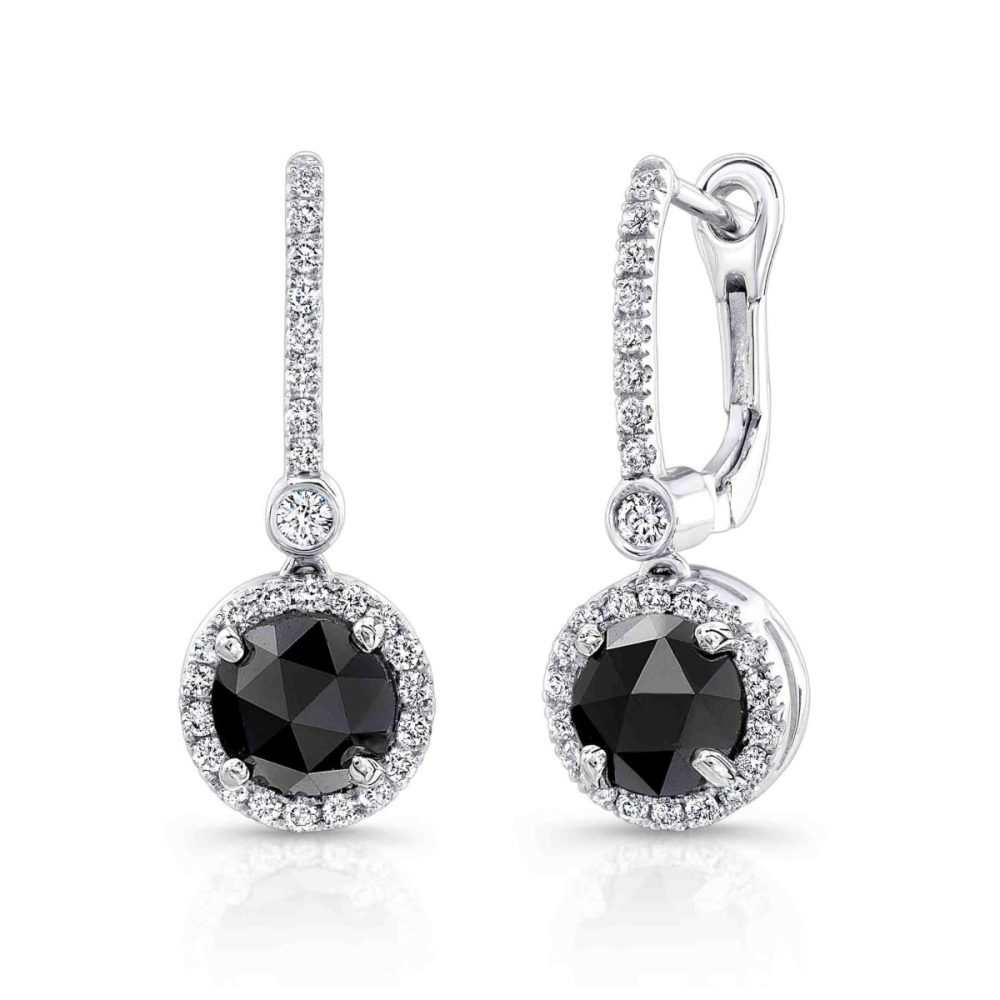Black diamond drop earrings 14ct white gold, 2.24 carats