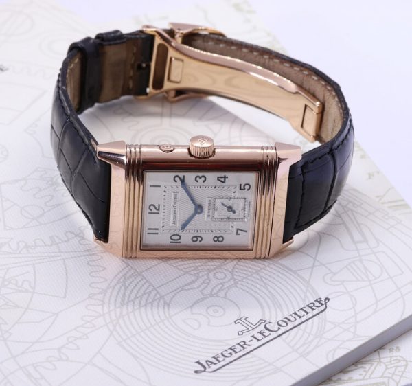 Jaeger LeCoultre Reverso Grande Taille Duoface Day and Night Manual Watch in 18ct Rose Gold; Ref 270.2.54, with Jaeger-LeCoultre box and papers