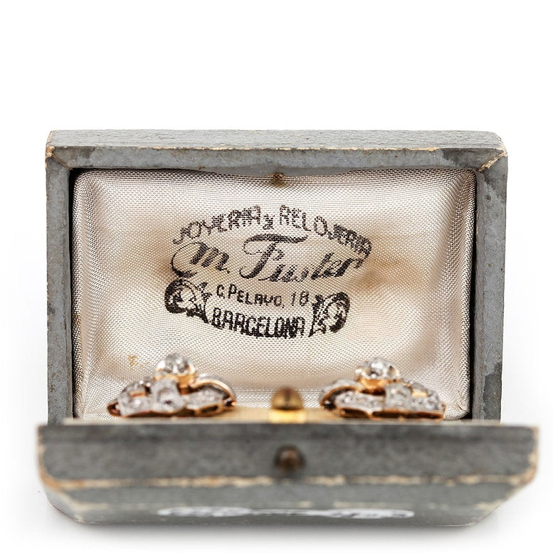 Vintage 1ct Rose Cut Diamond Cluster Earrings