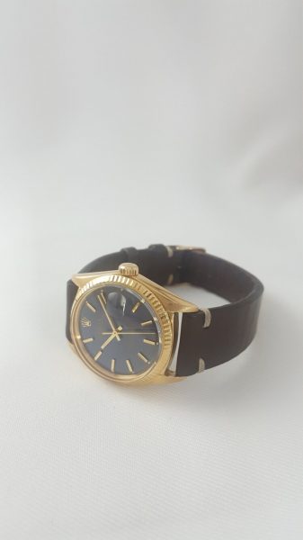 Rare Vintage Rolex Datejust 1601 18ct Yellow Gold Watch with Blue Dial