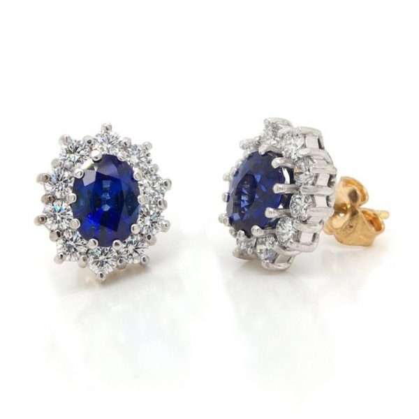 2.77ct Sapphire and Diamond Oval Cluster Stud Earrings