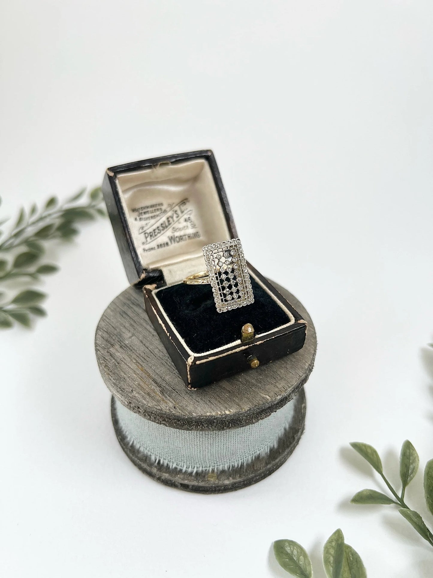 Edwardian Antique Diamond Rectangular Plaque Ring
