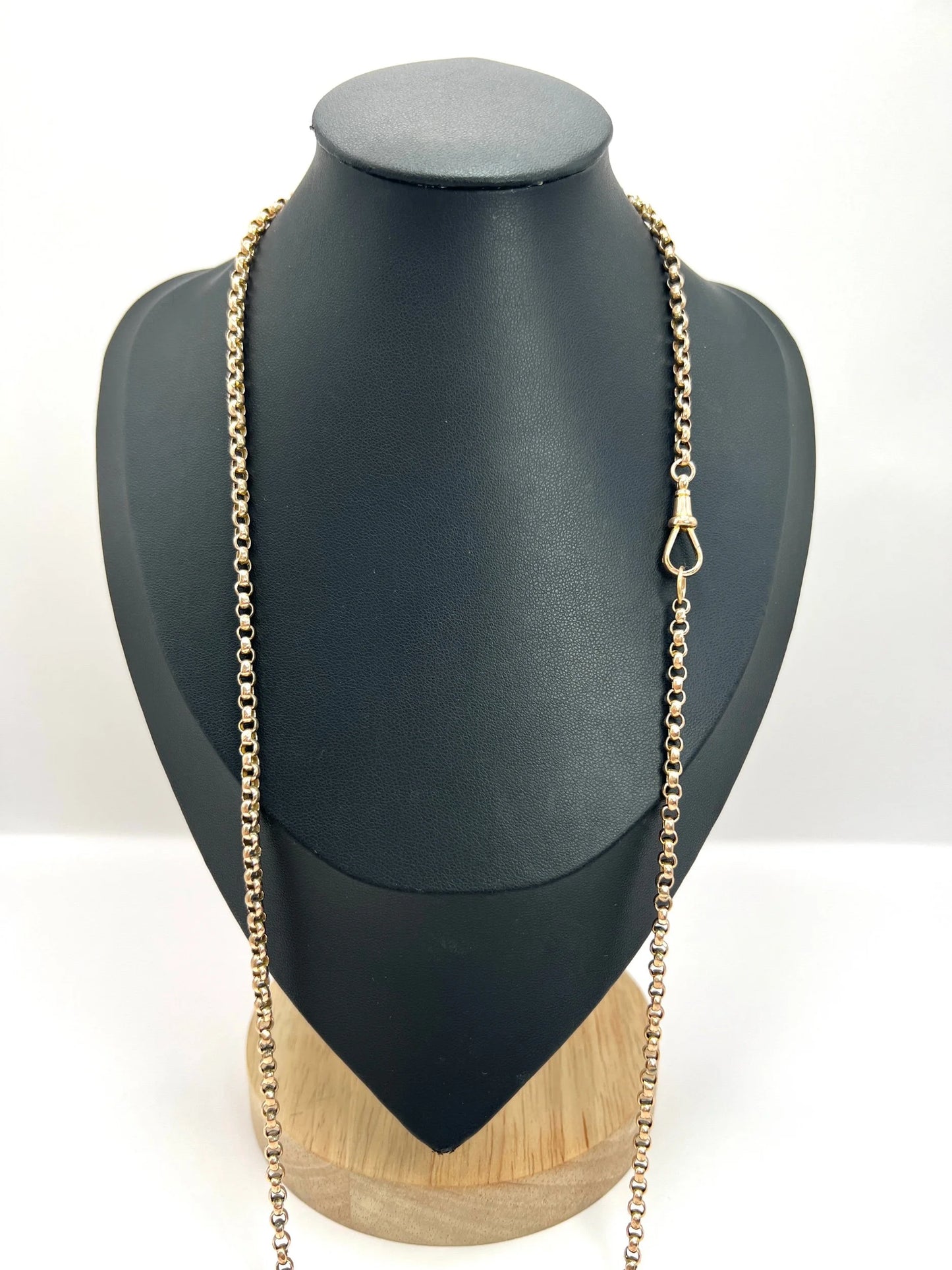 Antique 9 ct Rose Gold Edwardian Faceted Round Belcher Link Chain With Swivel Dog Clip