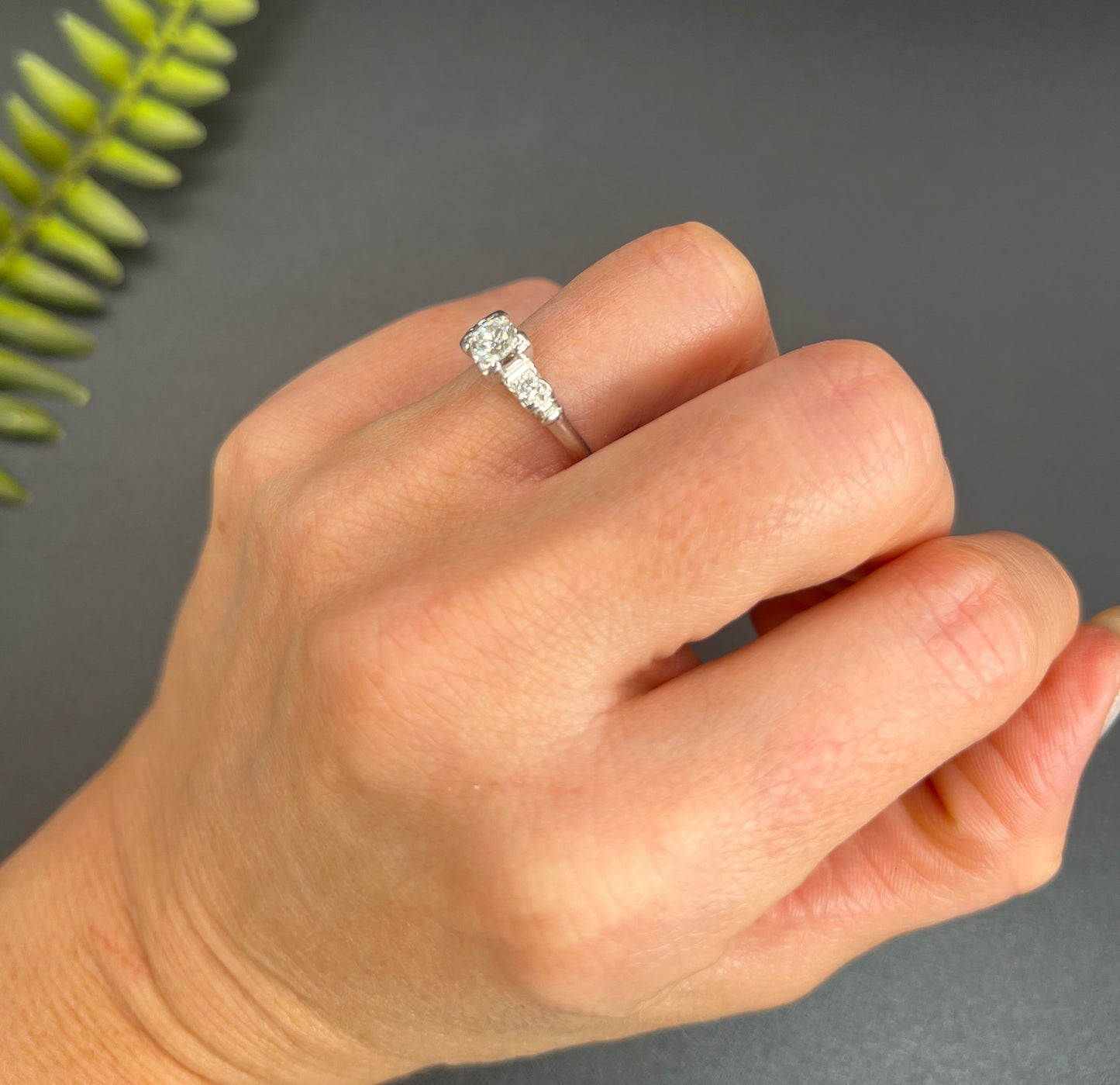 Antique Platinum 1920's Single Stone Diamond Engagement Ring With Diamond Shoulders