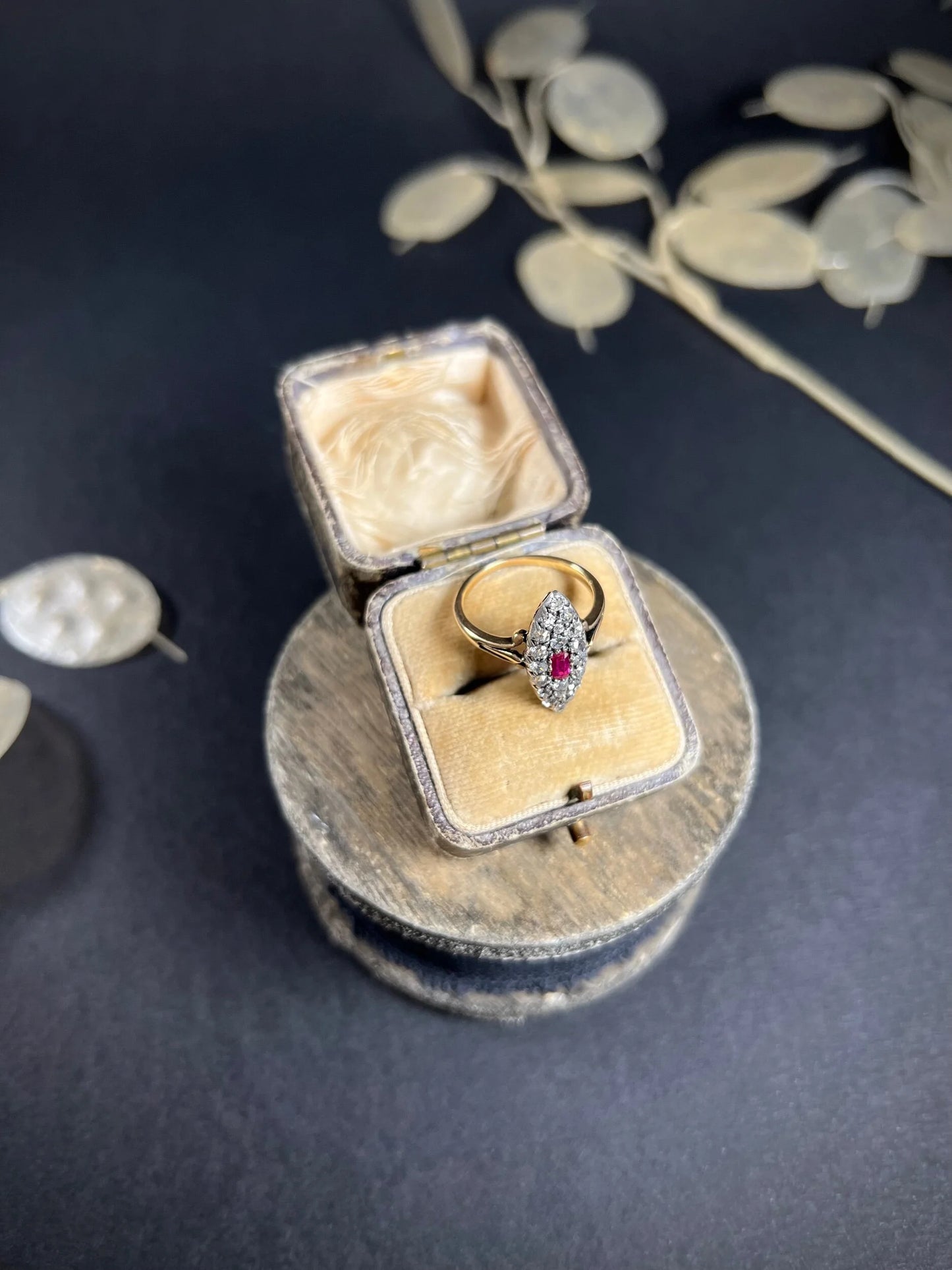 Antique Victorian 18 ct Gold Ruby And Diamond Marquise Ring