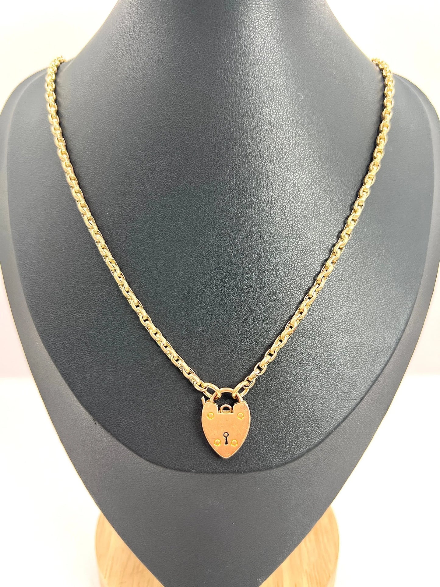 Antique 9 ct Rose Gold Oval Faceted Belcher Link Chain With Heart Padlock Clasp