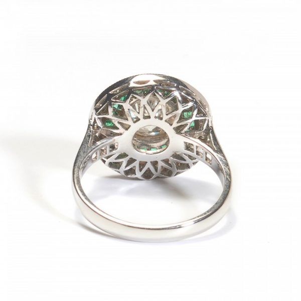 Art Deco Style 1.29ct Diamond and Emerald Target Cluster Ring