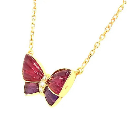 Vintage Van Cleef Arpels 18ct Yellow Gold Butterfly Pendant with Amethyst Red Tourmaline Rubellite and Diamond