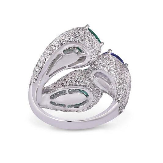 Diamond, Emerald and Tanzanite Cocktail Ring, 6.58ct total, 18ct Gold