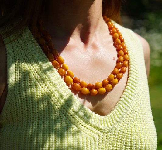 Vintage 1970s Natural Baltic Amber Bead Two-Strand Necklace