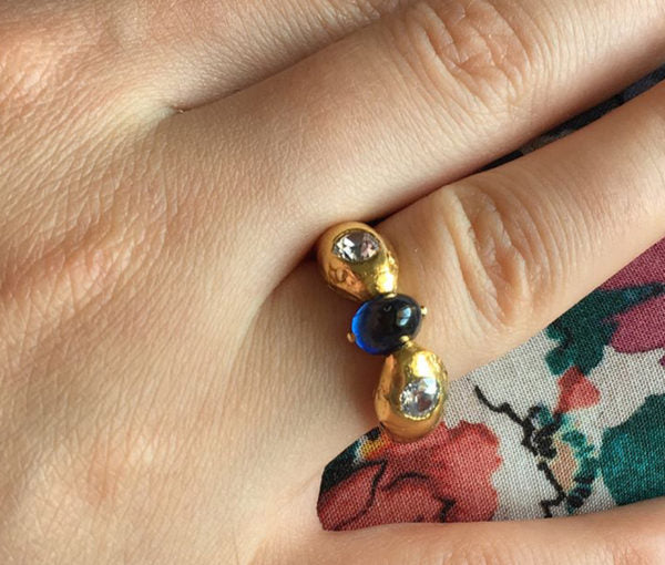 Art Deco French Sapphire and Old Cut Diamond Snake Ring