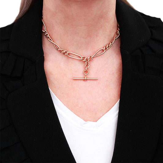 Antique 9ct Rose Gold Trombone Link Albert Watch Chain Necklace