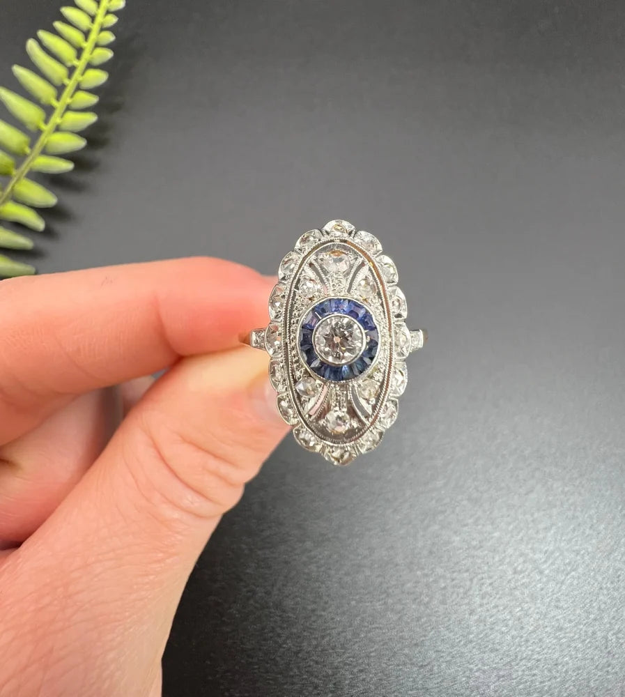 Antique Edwardian Sapphire and Diamond Panel Dress Ring