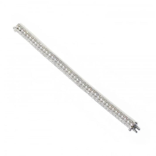 Modern Pearl and Diamond Bracelet in Platinum, 3.81 carats