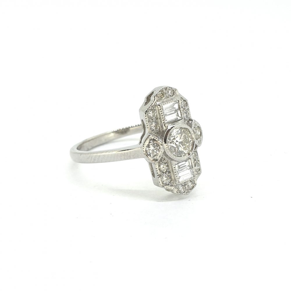 Art Deco Style 0.75ct Diamond Plaque Ring in Platinum
