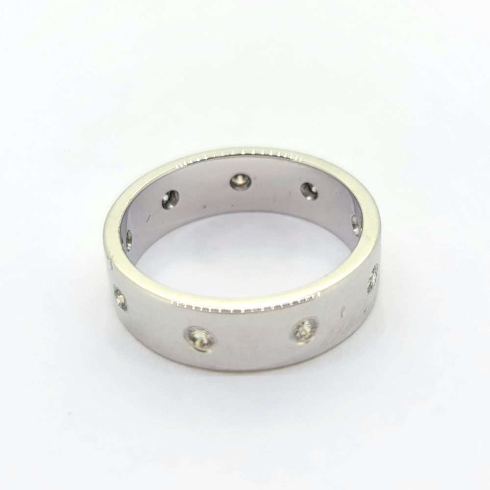 Diamond Set 18ct Gold Wide Wedding Band Ring, wide 18ct white gold band set with sparkling round brilliant-cut diamonds